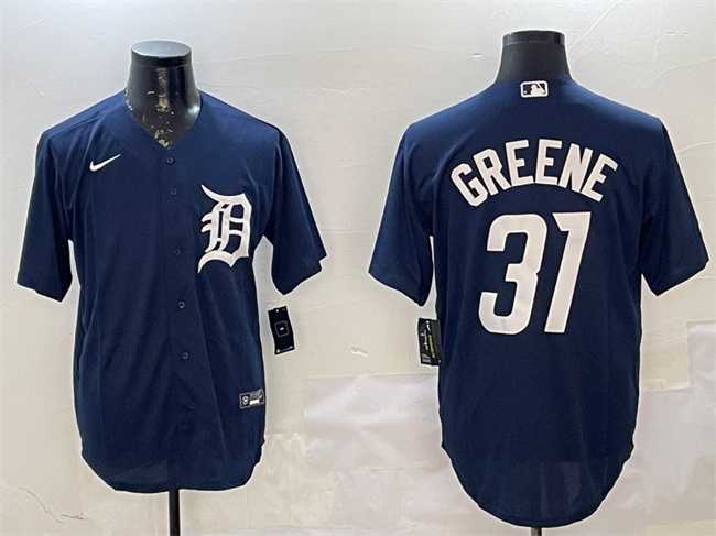 Mens Detroit Tigers #31 Riley Greene Navy Cool Base Stitched Jersey